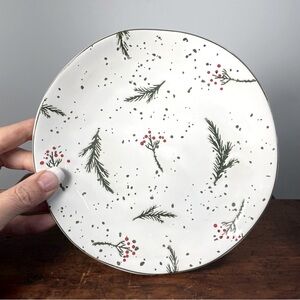Potters Studio white salad desert plate pine sprigs Holly leaves holiday Xmas